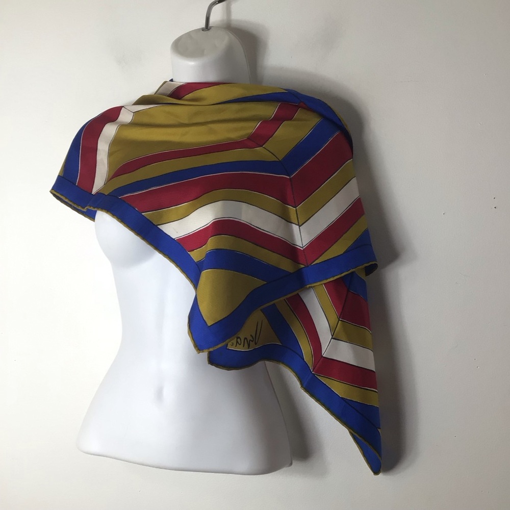 Ugna scarf silk women Vibrant Striped Scarf in Blue, Red, and Gold